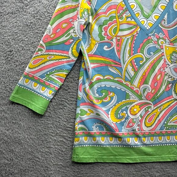 Barbara Gerwit Women's XL Colorful V-Neck Top Paisley Design Fun Bright Vacation - Picture 6 of 10